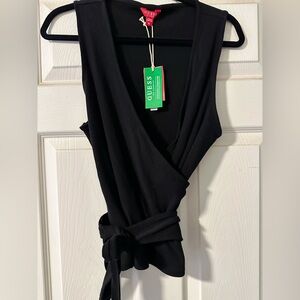 NWT‎ Guess Eco Ribbed Wrap Top - Jet Black Organic Cotton - XL